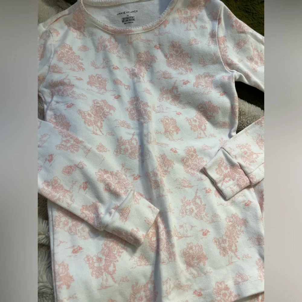 EUC Janie and Jack White with Pink Floral Pajama Set